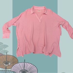 🌸 Free People We The Free Travis Polo – Pink– Size L